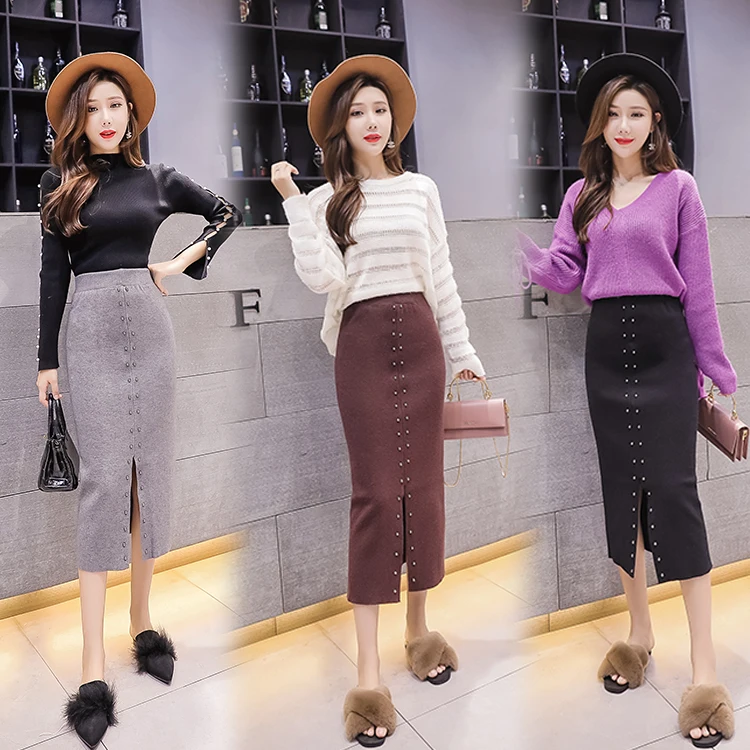 

Fp904 2019 new autumn winter women fashion casual sexy Skirt kawaii plus size skirt knitting skirts womens long skirt
