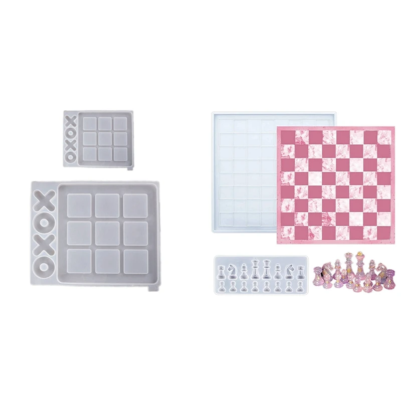 

1 Set Chess Board Resin Mold Set & 2 Pcs DIY Tic Tac Toe Game and X O Silicone Resin Mold