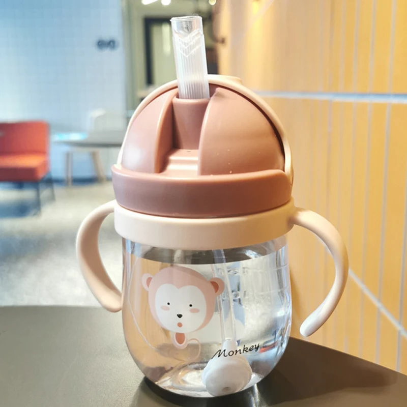

Kids Children Cartoon Animal School Drinking Water Straw Bottle Gravity Ball Straw Baby Cup with Shoulder Strap Water Bottle