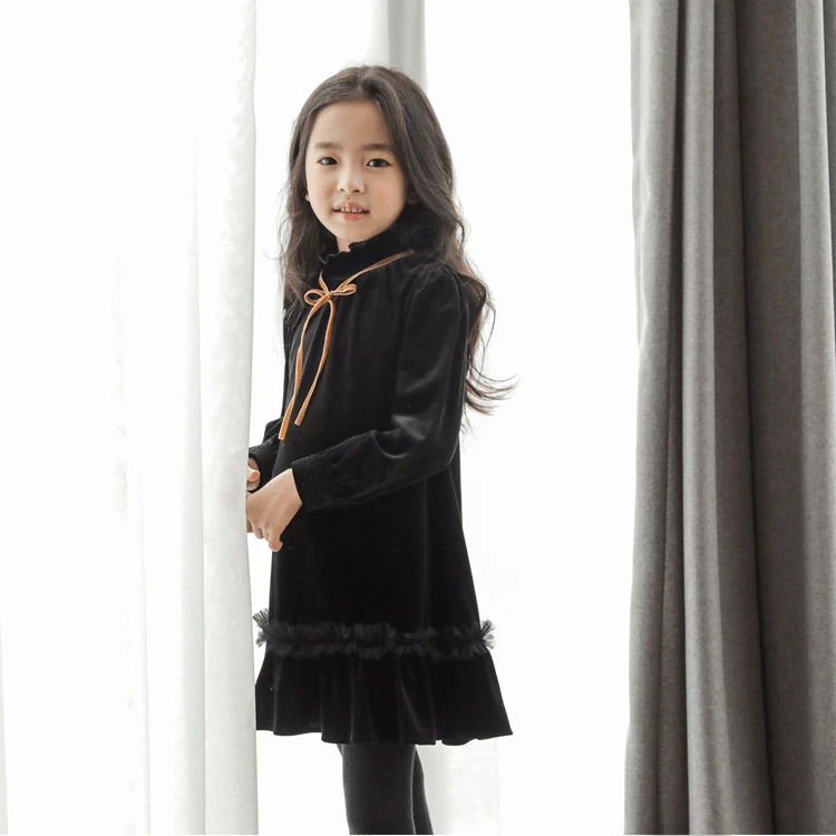 Осеннее бархатное платье с длинным рукавом для девочек-подростков Корейская