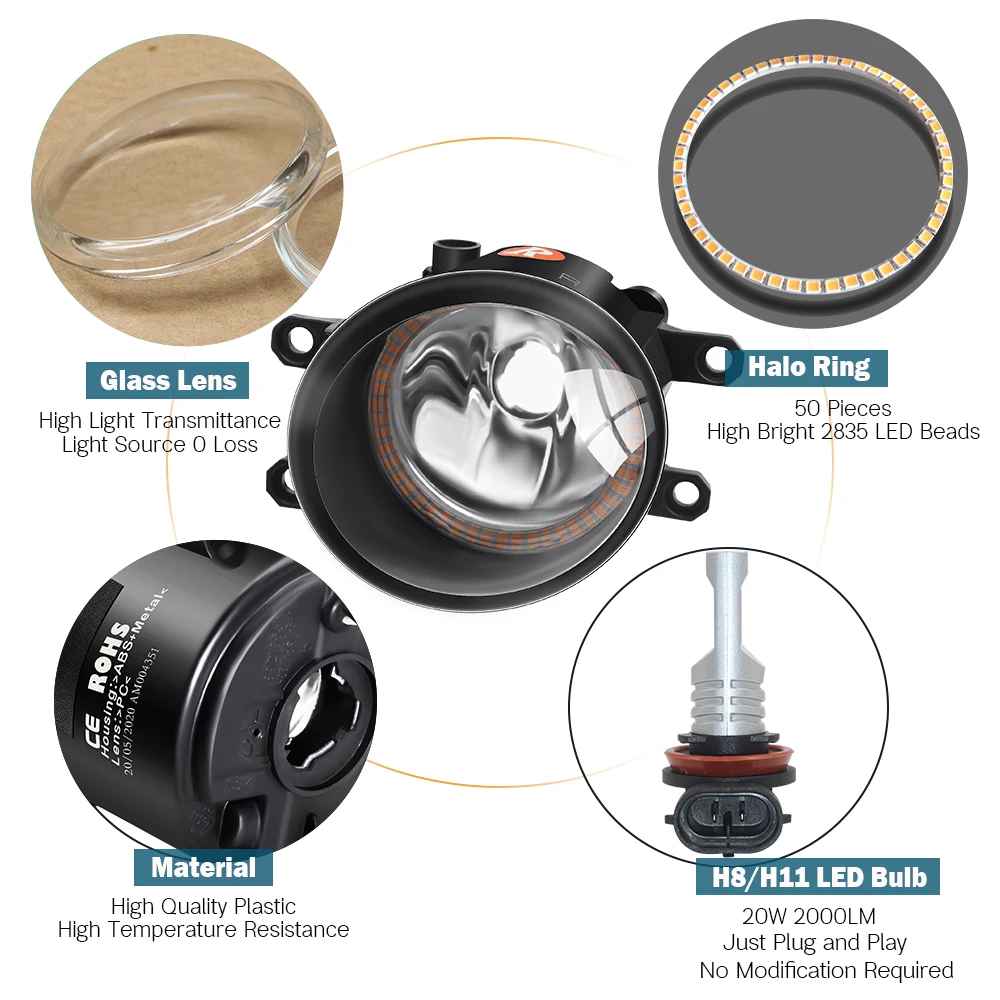 2 шт. автомобильные противотуманные фары в сборе абажур + лампа 20 Вт дневные