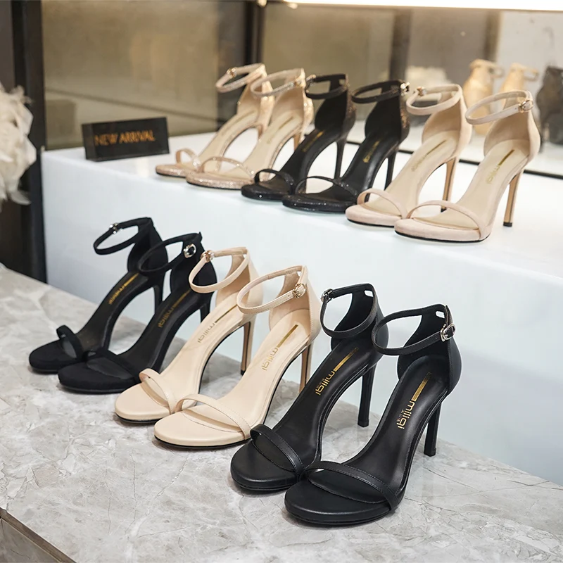 Сандалии на высоком каблуке 10 см модные кожаные босоножки в европейском и