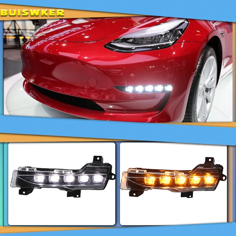 

1 Set For Tesla Model 3 2017 2018 2019 2020 2021 Car DRL Daytime Running Lights LED Daylight Fog lamp turn signal