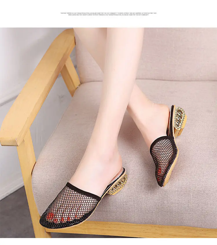 

2021 Women Summer Fashion Slippers Breathable hollow slippers Lace slippers Large size 42