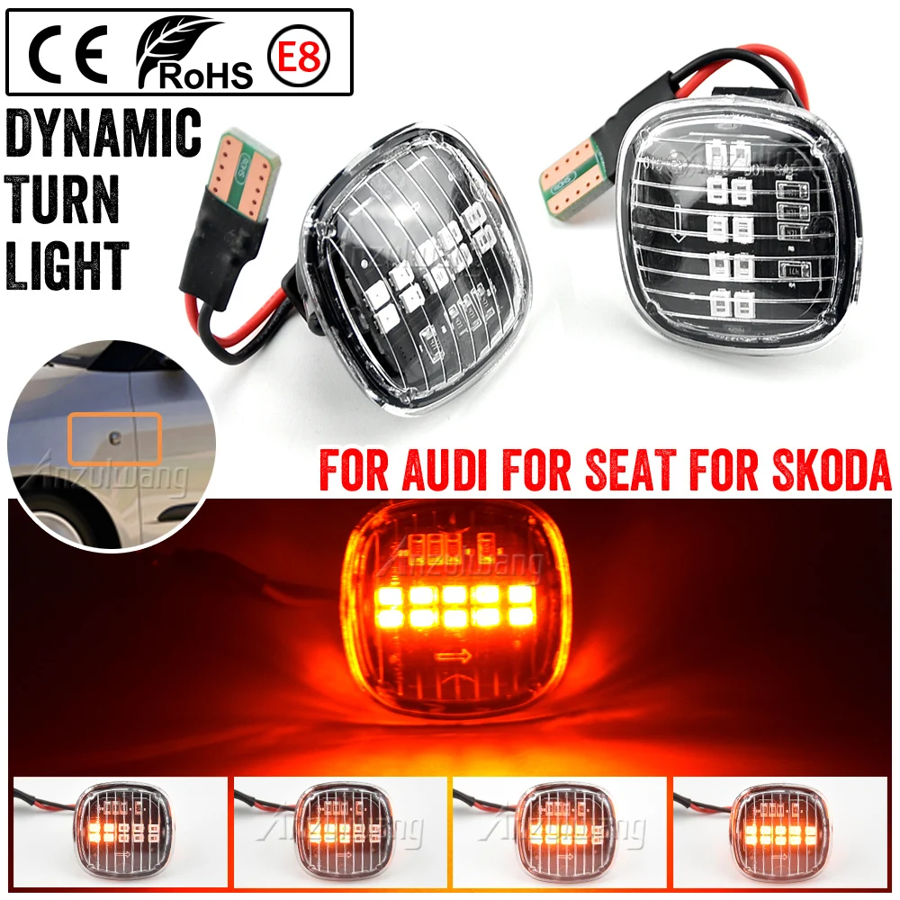 

2X Dynamic LED Side Marker Turn Signal Light Indicator For Skoda Fabia Octavia Superb Roomster SEAT Cordoba Ibiza AUDI A3 A4