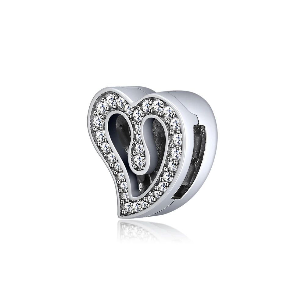 DIY Fits for Pandora Charms Bracelets Heart of Love Clip Beads 100% 925 Sterling-Silver-Jewelry Free Shipping | Украшения и