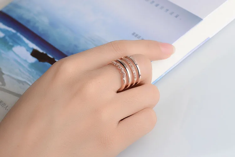 Женское многослойное кольцо из серебра 925 пробы с кристаллами|Кольца| |