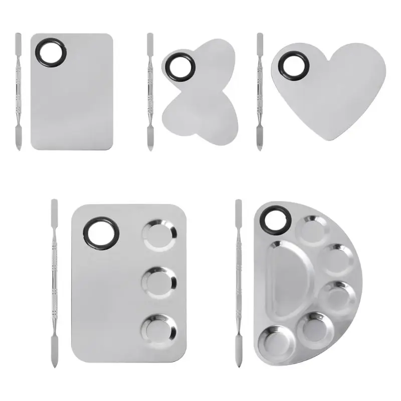 

1Pc Stainless Steel Paint Palette Tray Mixing Rod Spatula Set For Nail Art Supply School Supplies Watercolor Oil Painting Makeup