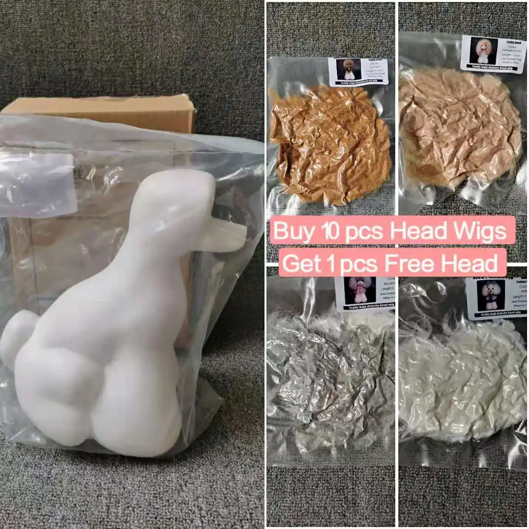 Kit de aseo de oso de peluche, modelo de perro, peluca de cabeza de oso de peluche, obtenga 1 maniqu&iacute; de cabeza gratis, 10 Uds.-5