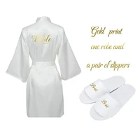 one set satin silk robe bridal robes women bride robes bride slippers white bride robes gold print bathrobe