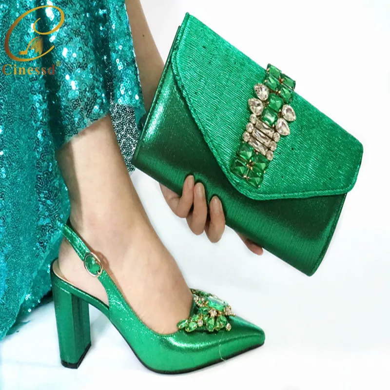 

African Pointed Toe Shoes Decorated with Rhinestone African Shoes and Bags Matching Set Italian Shoes with Matching Bags 2020