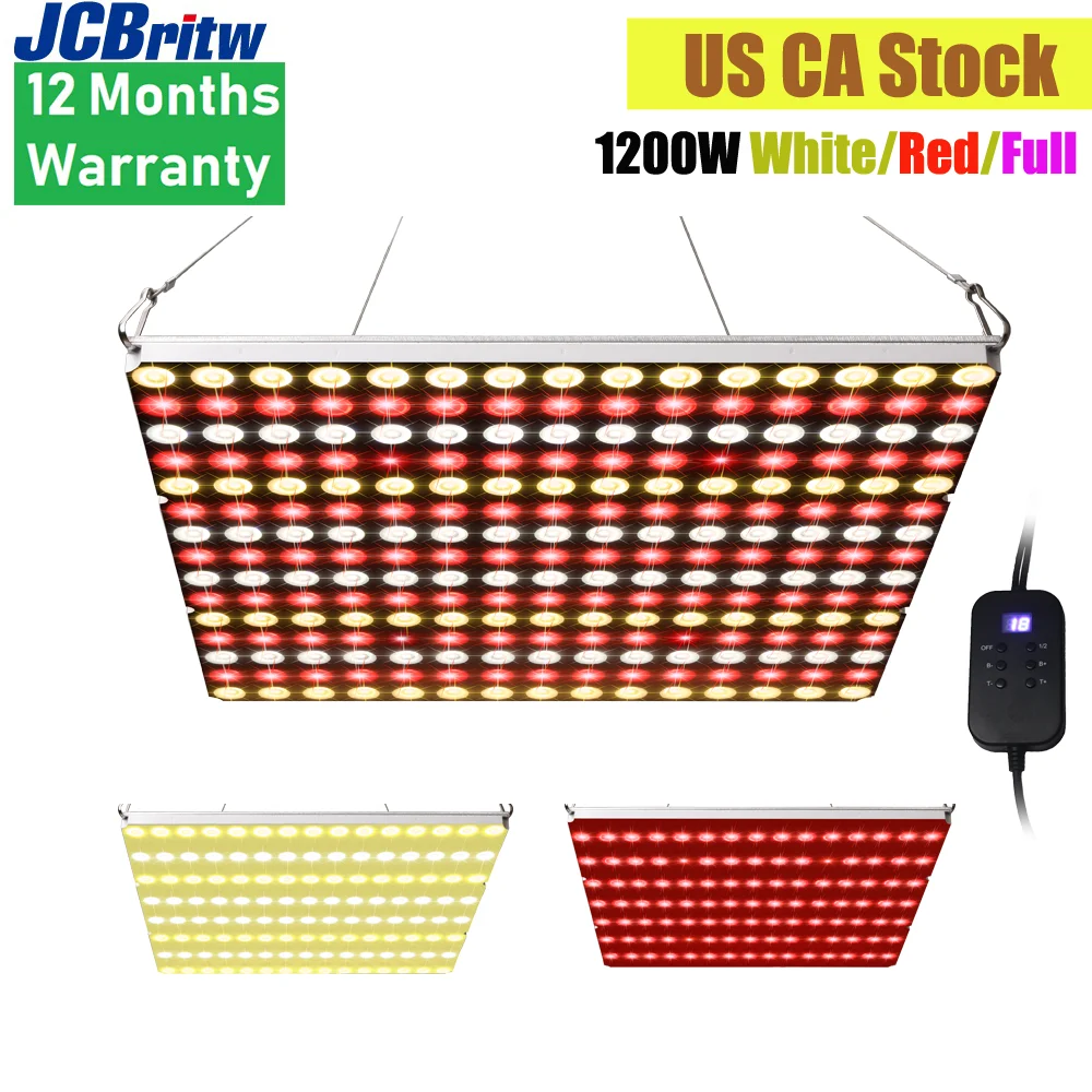  JCBritw 1200W Quantum LED Grow Light Full Spectrum Growing Lamps for Indoor Plants Dimmable Auto On/Off Timer Veg Bloom Switch