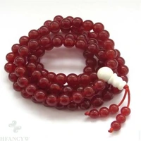 8mm red agate gemstone 108 bead mala bracelet tassel bless monk pray yoga wrist cuff sutra buddhism classic unisex elegant