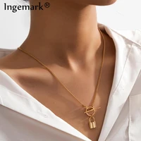 goth lover lock pendant choker necklace steampunk men punk minimalism circle lariat long chain necklace friends women jewelry