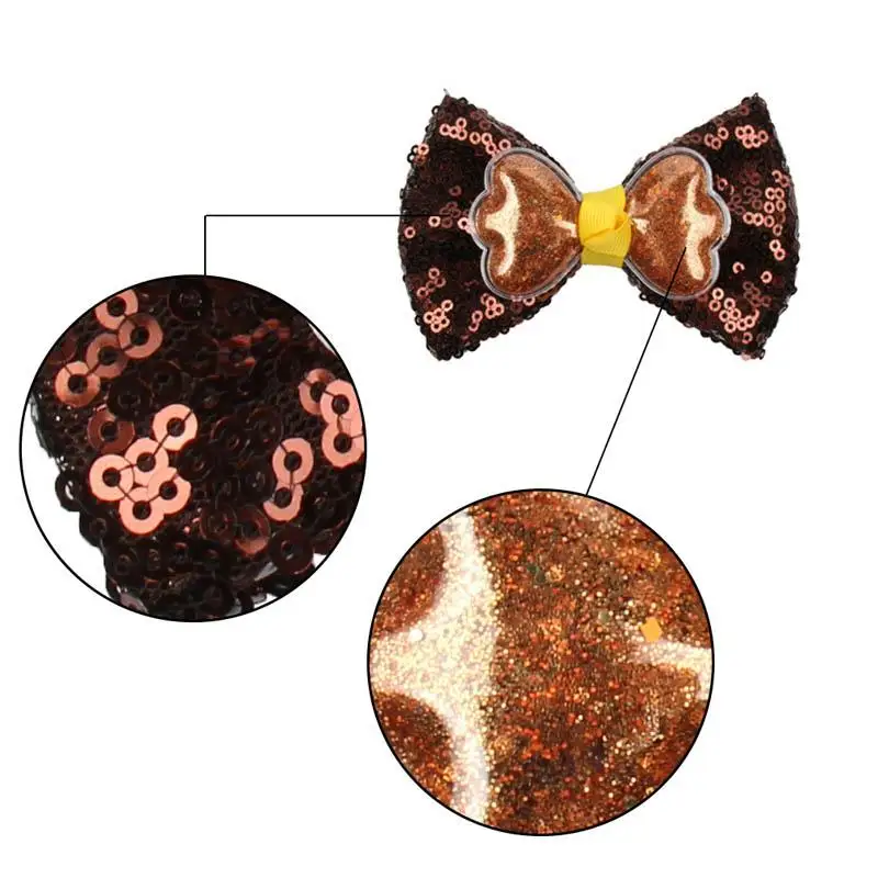 

Thanksgiving Day 4inch sequin hair bows girls hair clips double-deck bowknot kids barrettes baby BB clip hair accessories