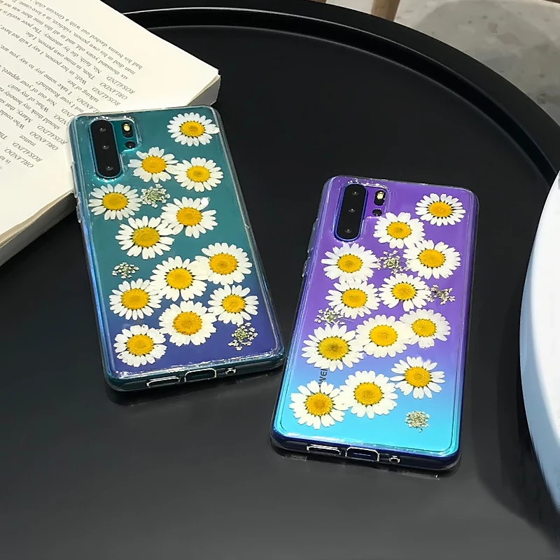 Чехол с сушеными настоящими цветами для Huawei P30 P20 Pro P10 Lite P прозрачные чехлы ручной