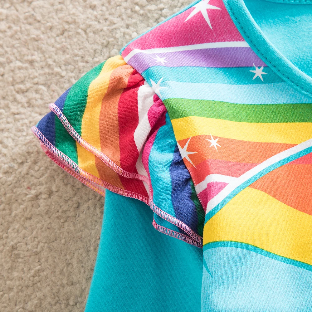 JUXINSU My Baby Girls Little Pony Cartoon Girl Rainbow Long Sleeve Dresses Pony Casual Dress Autumn Winter Home Wear 1-8 Years