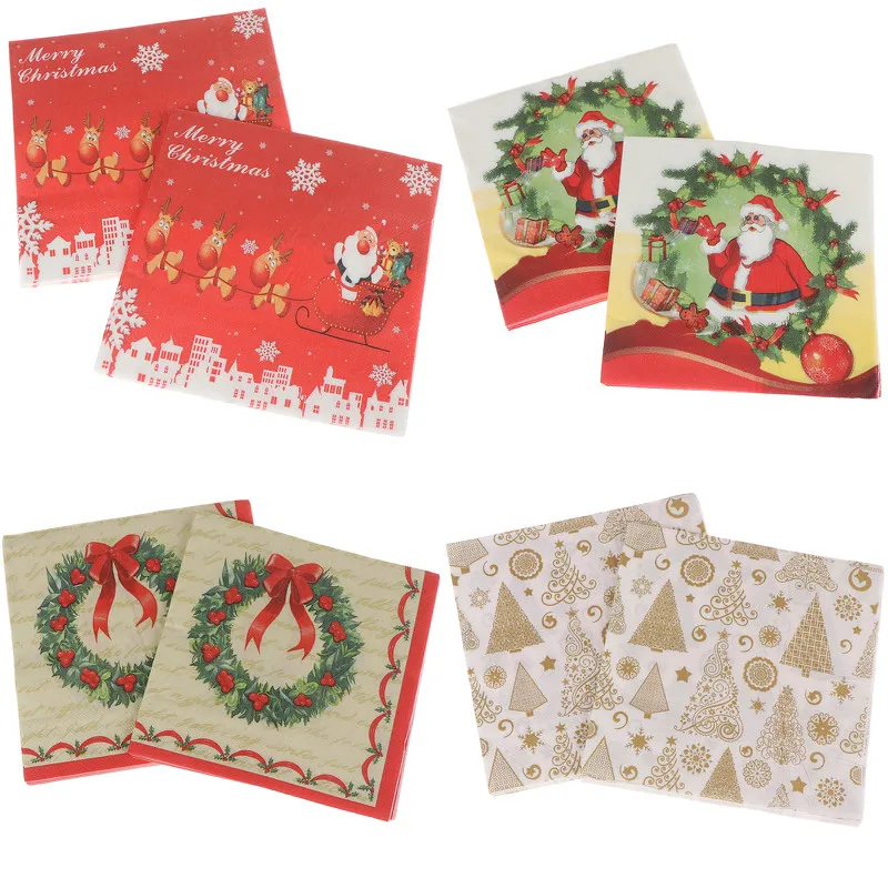 

20pcs/Set Creative Santa Claus Deer Beautiful Printing Napkins Xmas Napkins Christmas Tree Napkins For Home Store Party