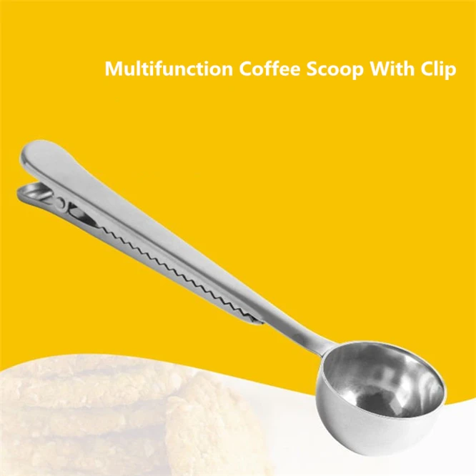 

Multifunction Kitchen Supplies Coffee Scoop With Clip Silver Stainless Steel Tea Coffee Measuring Cup Coffee Scoop Spoon