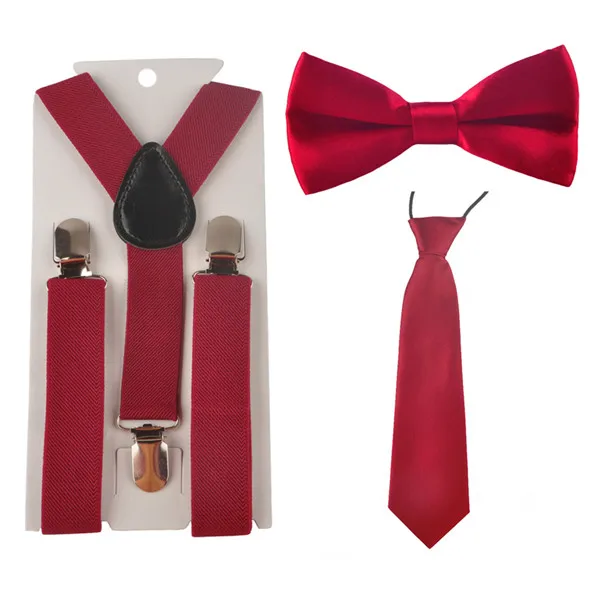 Date Red Модные подтяжки для детей, для мальчиков и девочек, регулируемые эластичные Y-Back подтяжки, Детский комплект с подтяжками, галстук-бабочка+ галстук, для свадьбы, HHtr0001 - Цвет: Date Red
