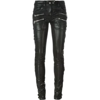 2021 fashion women high waist stretch faux pu leather pants zipper punk rock pencil trousers female zipper locomotive pants