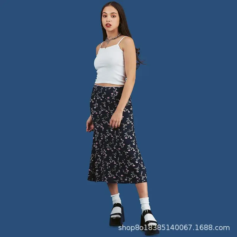 

Women's A-Line Midi Skirts Bohemian High Waist Floral Print Slim Fit Long Skirts