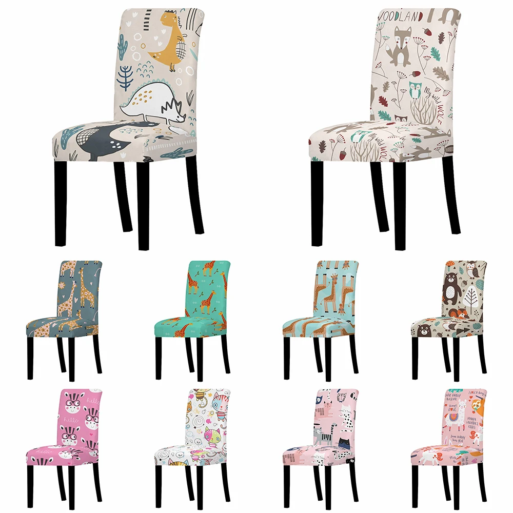 

Cartoon Dinosaur Printed Chair Cover Stretch Animal Anti-dirty Elastic Seat Cover For Party Home Kitchen Dining Room