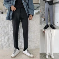 men suit trousers solid color mid rise pockets straight dress pants slacks for work