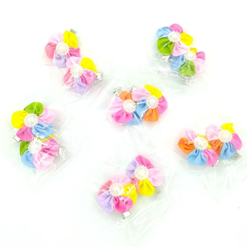 10 Pcs Small Dog Cat Bows Hair Grooming Puppy Accessories Flower Design For Pets Dog Hair Clips Yorkshire Hair Bows Alloy Clips
