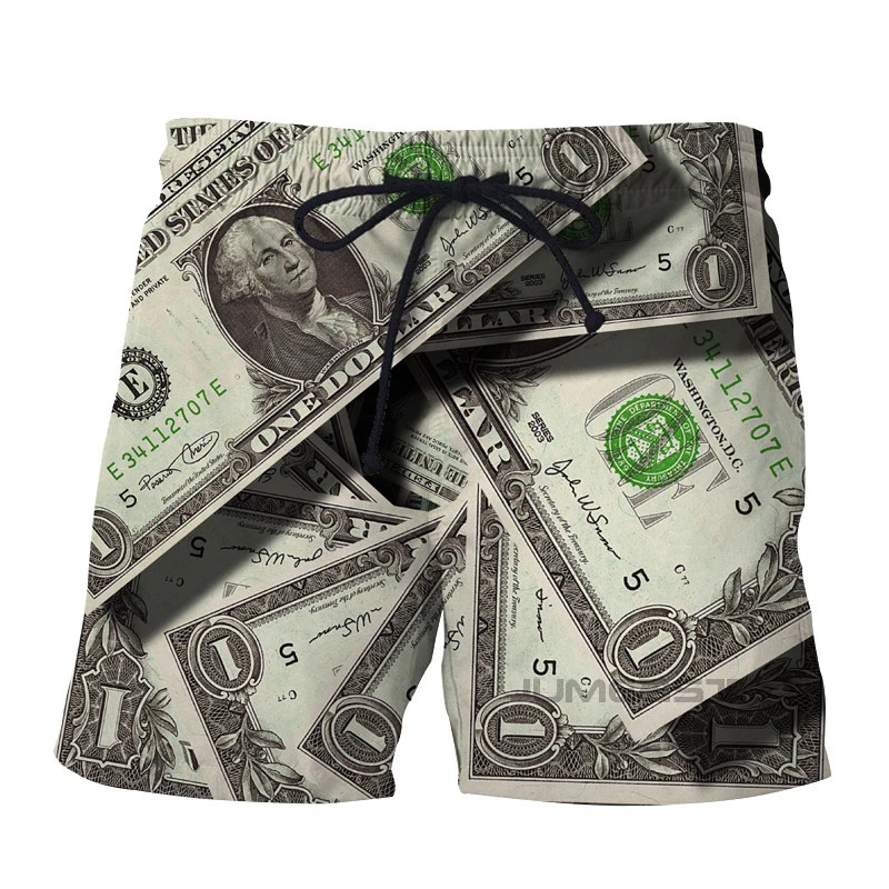 

New Fashion Men's Beach Money Dollar 3D Print Shorts Funny Board Shorts Streetwear Male Sportswear Short Pants Trousers Clothing