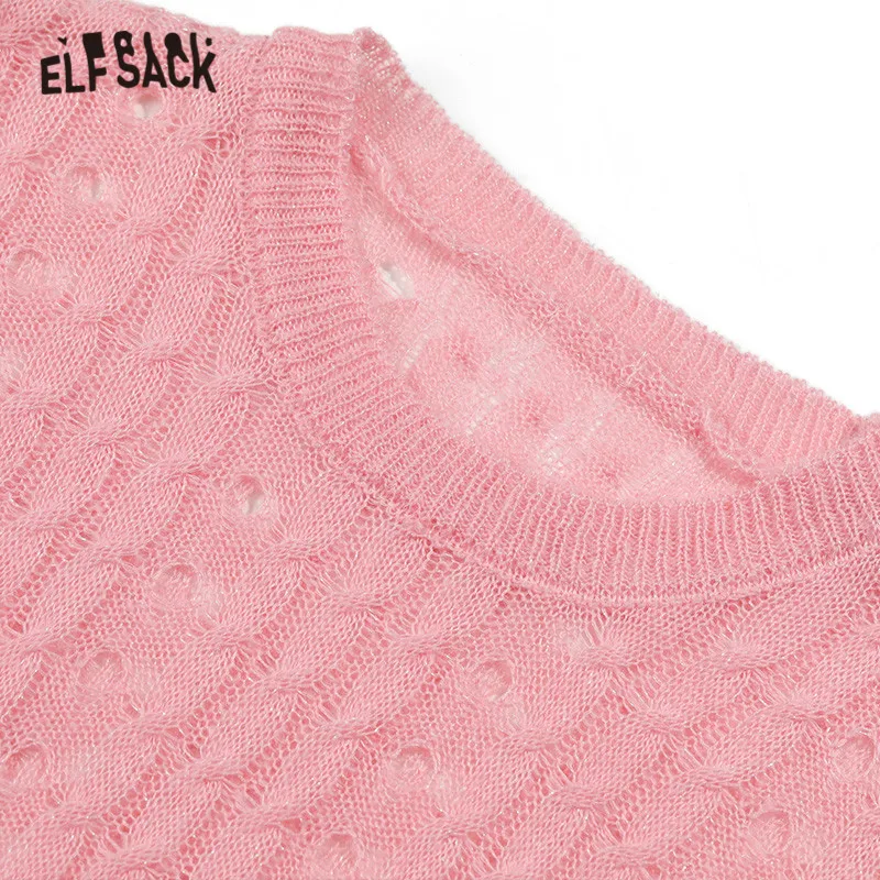 ELFSACK Multicolor Solid Minimalist Cut Out Casual Knit Pullover Sweater Women 2020 Spring Pure Long Sleeve Korean Ladies Top | Женская