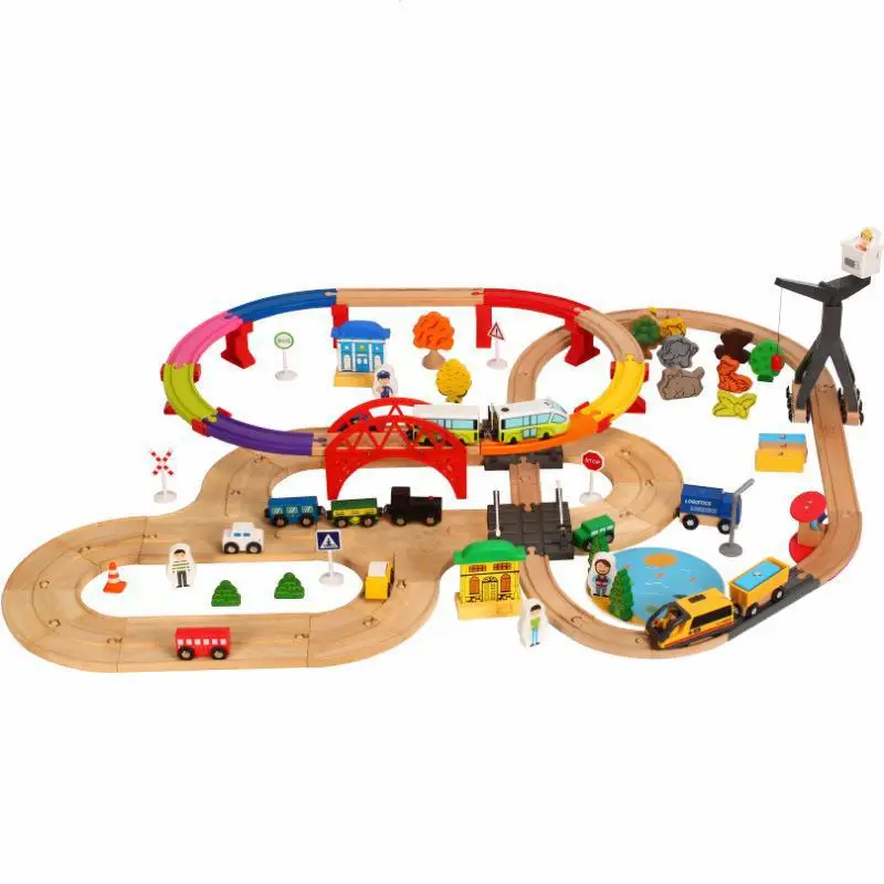 

103cm Wooden Small Train Color Double Electric Round The City Track Children Alpinia Combination Assembled Toys gift 109pcs