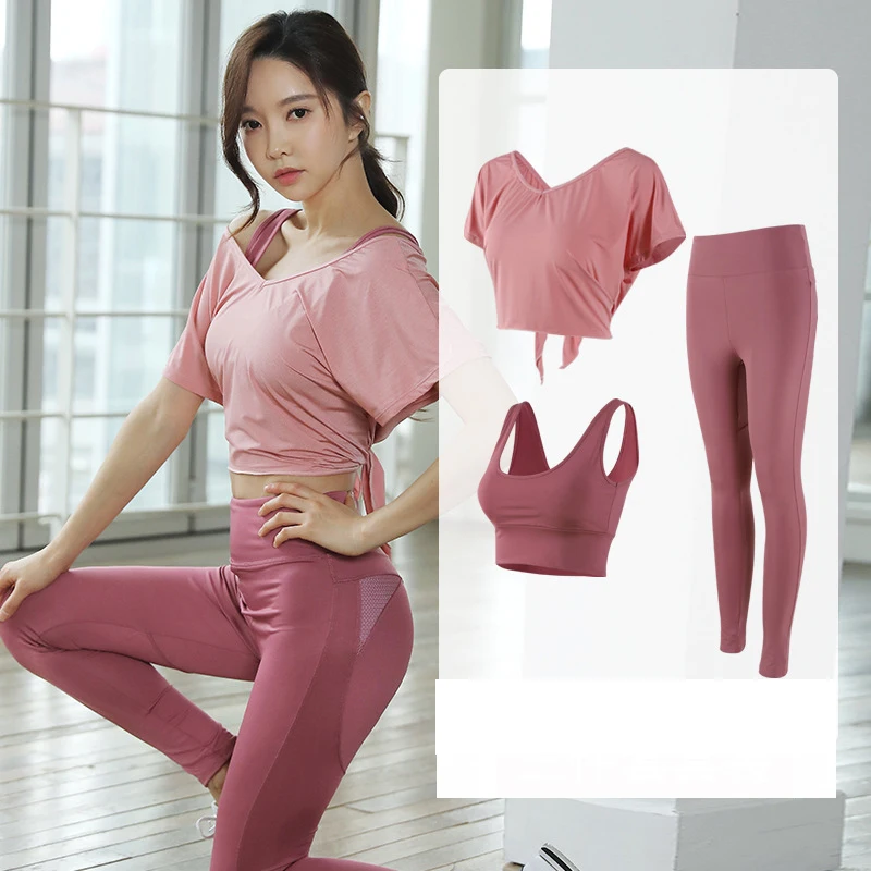 

Plus Size M-2XL New Yoga Sets Women Tracksuits 3PCS Sets Gym Clothing Sportswear Push Up Leggings Loose Tops Padded Sports Bra