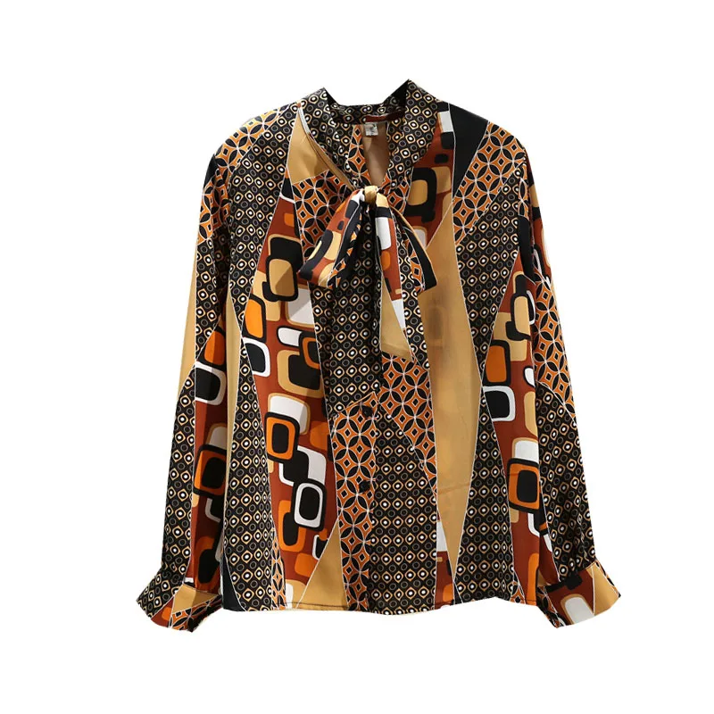 

Spring Autumn Women's Top Korean Style Bowknot Contrast Color Polka Dot Chiffon Top New Retro Loose Slim Female Tops GX302