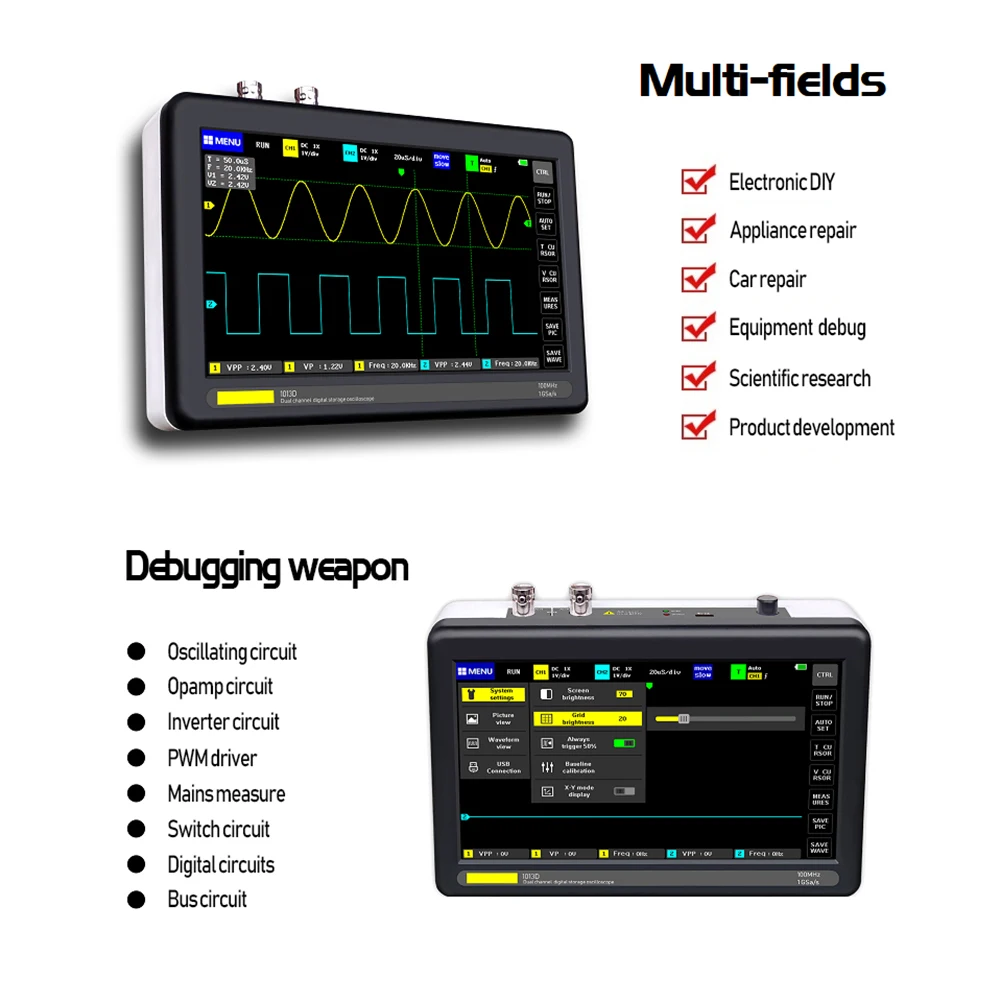 Цифровой осциллограф планшет 1013D двухканальный мини с полосой пропускания 100M 1GS