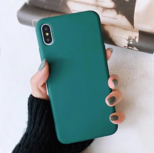 Dark green Для iPhone 11 Pro Max X XS Max XR чехол Macaron Plain для iPhone 8 7 6 6s Plus Мягкий чехол для телефона TPU задняя крышка против падения Funda - Цвет: Dark green