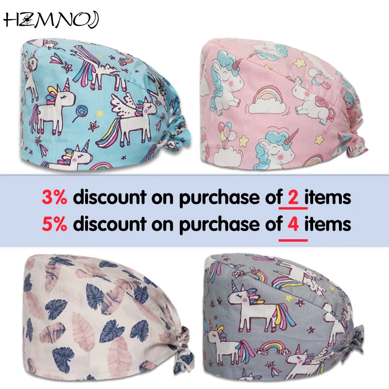 

Модная хлопковая Милая шапка с мультяшным принтом для медсестры Регулируемая шапка для салона красоты, лаборатории кормления, зоомагазина