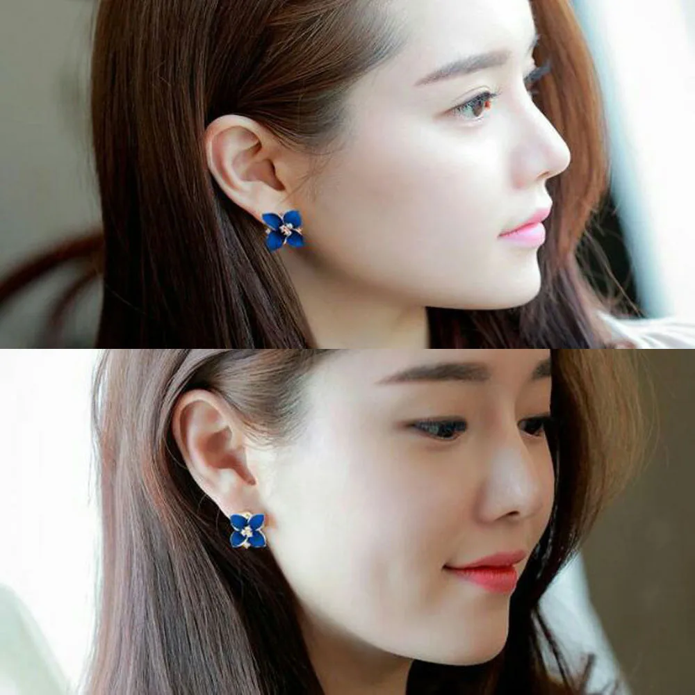 Дизайн цветок серьги гвоздики Элегантный женский синий камелии Шарм Кристалл