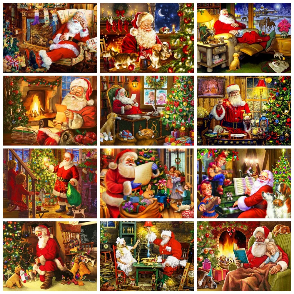 

Алмазная живопись Huacan, полный набор для алмазной вышивки «Санта-Клаус», мозаика для рождественского дома, украшение для дома