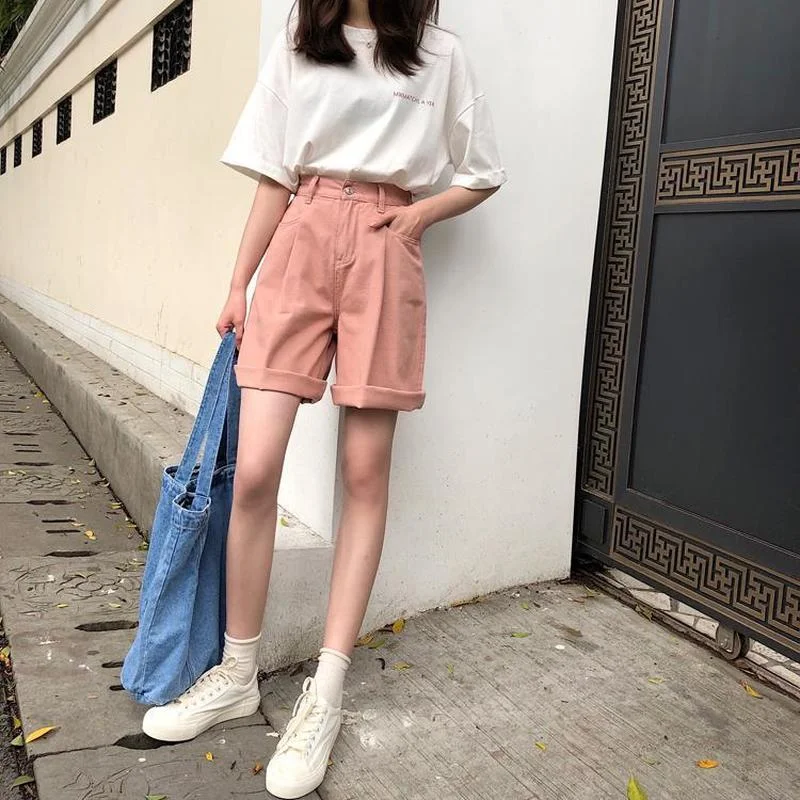 

Shorts Women Solid Color High Waist Wide Leg 3 Colors Trendy Harajuku Summer Girls Simple All-match Student Elegant Ins Soft New