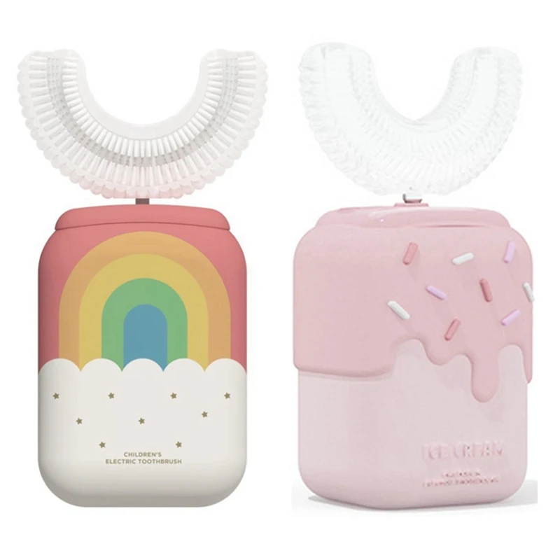 

2 Set Smart U Shaped Kid Electric Toothbrush Automatic Children Electric Brush Toothbrush, Rainbow & Ice Cream