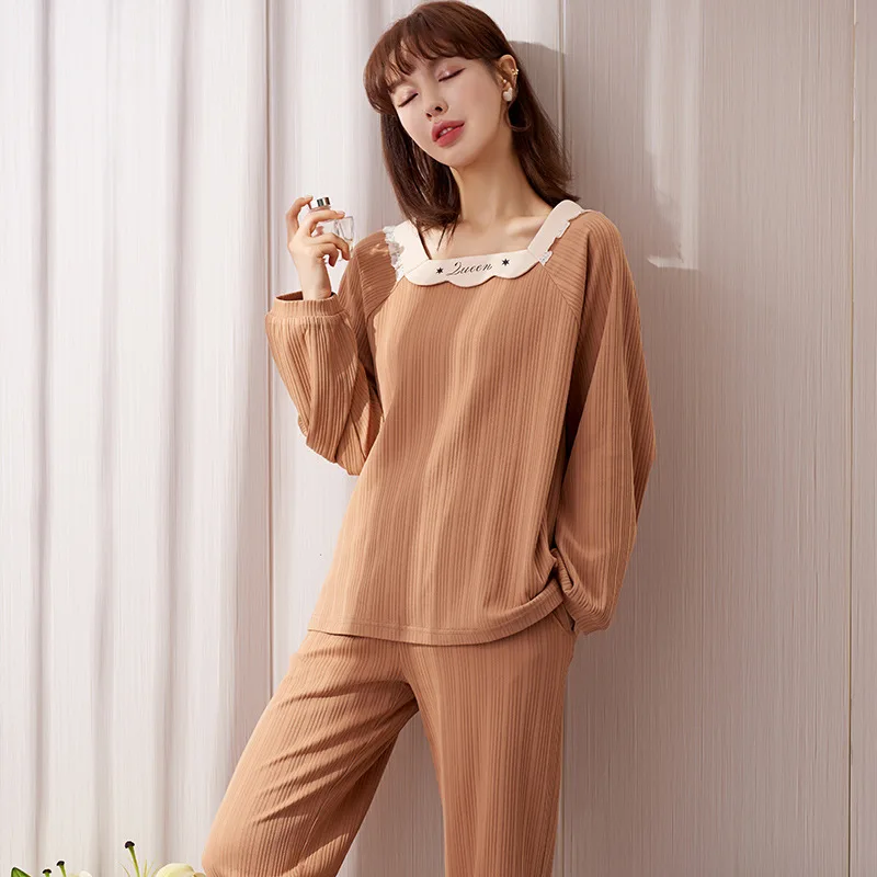 

Коричневая пижама с длинным рукавом, одежда для сна, шорты, Женский пижамный комплект, милая мультяшная Пижама, женский домашний сервис, хло...