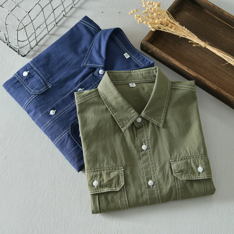 Мужская джинсовая рубашка в стиле пэчворк Облегающая армейского зеленого цвета