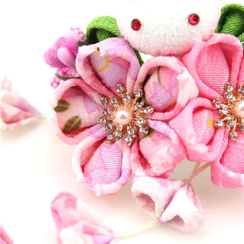 Ручная работа Sakura Kanzashi заколки-крабы для волос орнамент Кристалл японский стиль аксессуары для кимоно Выпускной Свадебная церемония HW023