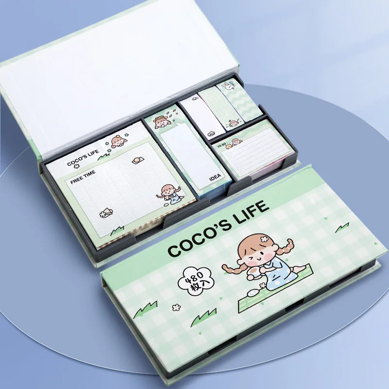 

480Sheets/Box Memo Pad Cartoon Cute Little Girl Sticky Notes Multi Folding Writing Pads Kawaii Stationery School Memo Supply