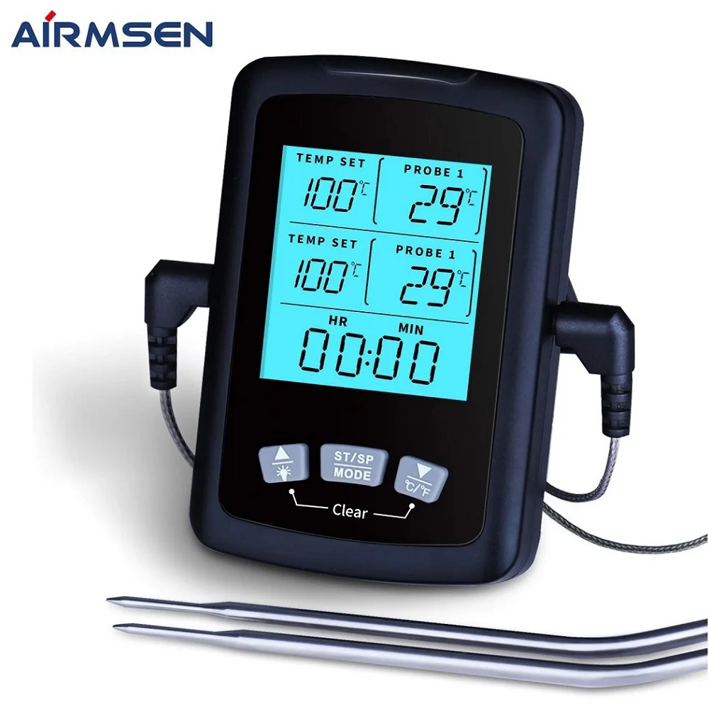 

Пищевой термометр AIRMSEN, Кухонный Термометр, цифровой термометр, термометр для мяса и барбекю, двойной зонд, дизайнерские Водонепроницаемые ...