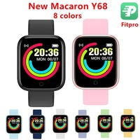 macaron y68 smart watch 8 colors men women fitness tracker smartwatch heart rate monitor bluetooth wristwatch for android ios