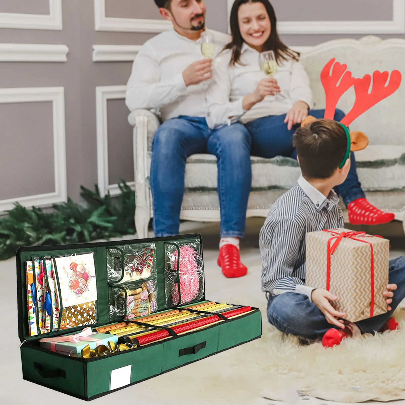 

Большой органайзер для упаковки рождественских подарков, коробка для хранения, рождественские украшения для упаковки, бумажные украшения, ...