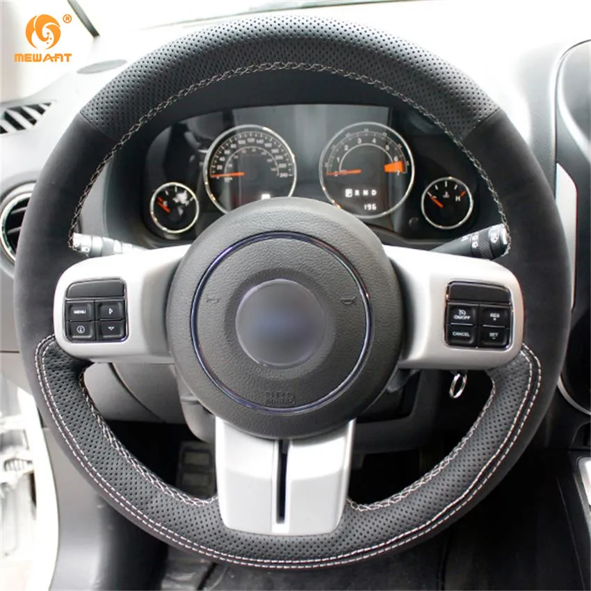 Чехол на руль автомобиля из черной натуральной кожи и замши для Jeep Grand Cherokee 2011-2013