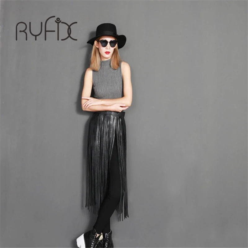 Горячая продажа черного цвета в стиле панк с бахромой из искусственной кожи